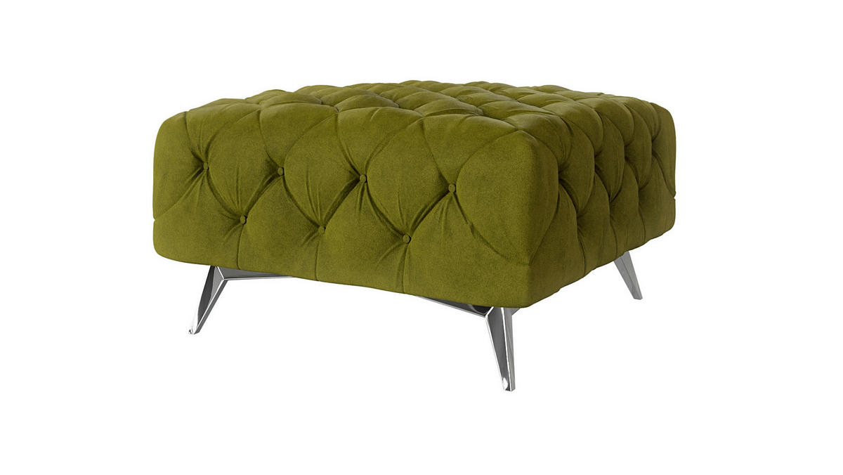 HOCKER Chesterfield Laura Olive Samt - Silberfarben/Olivgrün, Holz/Textil (80/45/80cm) - S-Style Möbel