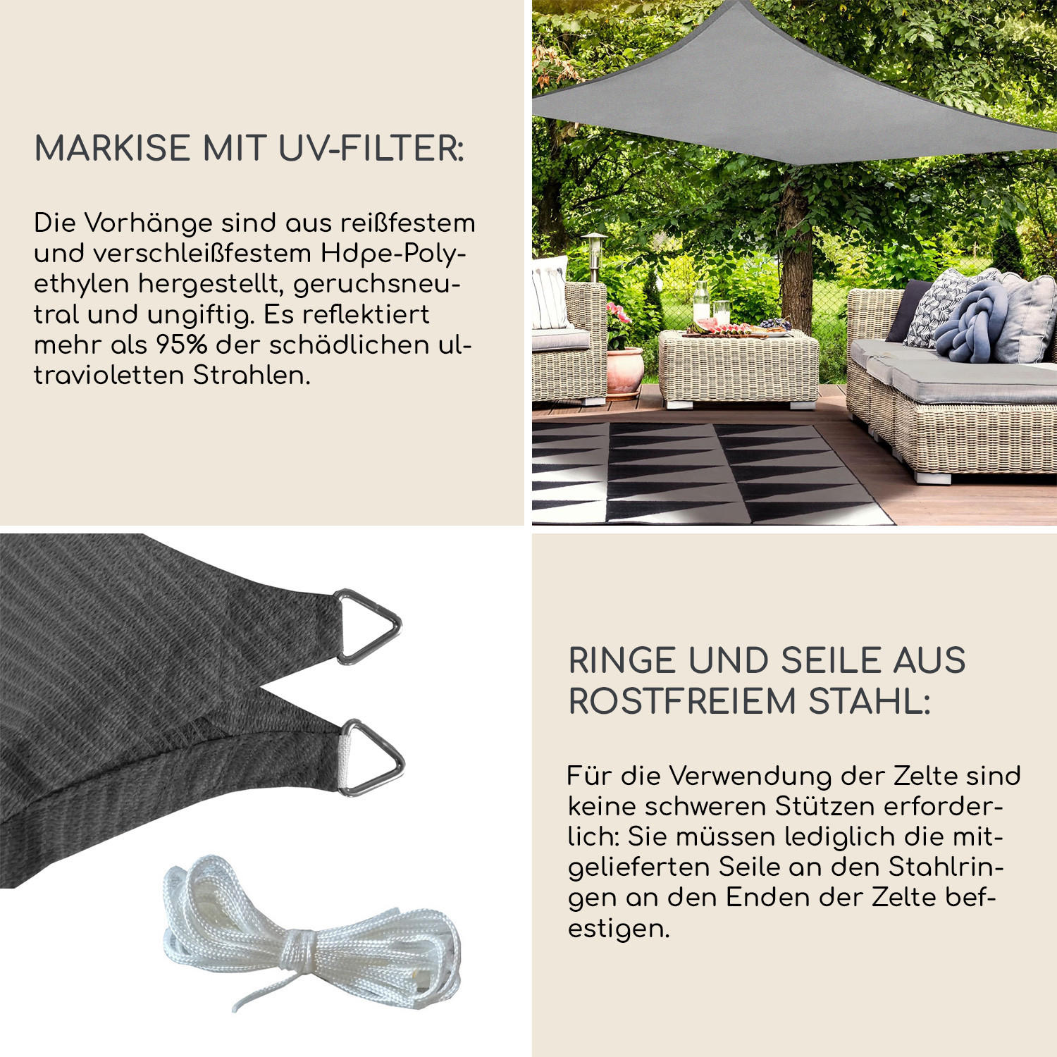 SONNENSEGEL Grau 200/300/1 cm - Grau, Kunststoff (200/300cm) - Mobili Rebecca