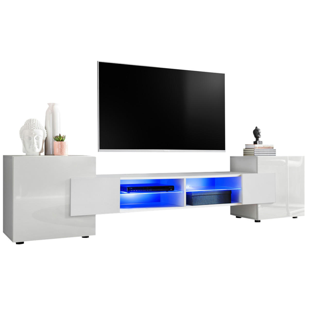 LOWBOARD MERANO Weiß, Blau LED Beleuchtung - Weiß, Glas/Holzwerkstoff (230/52.5/35cm) - Komodee