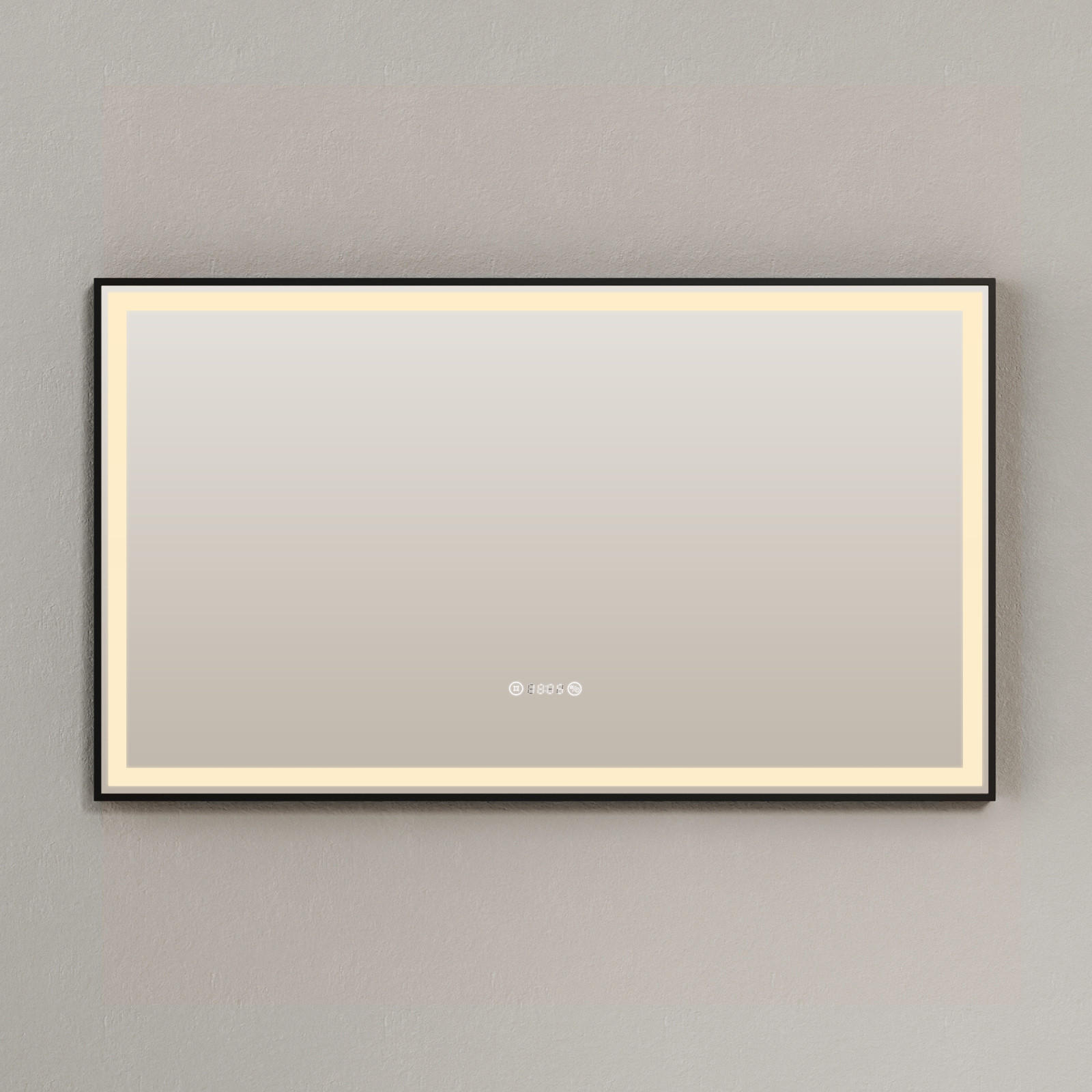 BADSPIEGEL mit Beleuchtung Schwarzer Rahmen 120/70 cm - Weiß, Glas (70/4/120cm) - EMKE