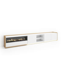 LOWBOARD, Weiß und Eiche, 310/37/50cm, Kamin mit Feuereffekt - Weiß, Holzwerkstoff (310/50/37cm) - Skraut Home