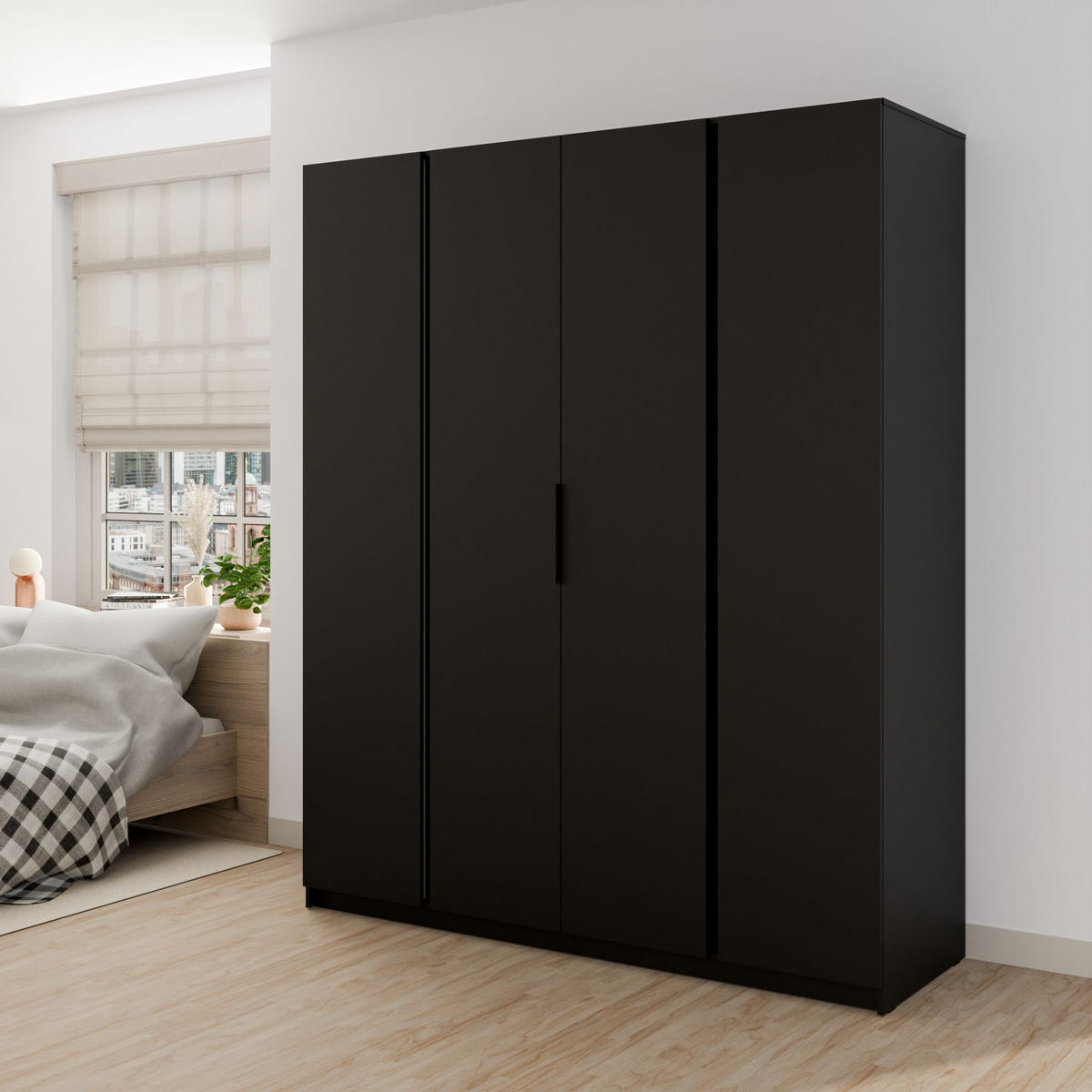 DREHTÜRENSCHRANK CAGLIARI 200/239/61,9cm 4-türig Schwarz - Schwarz, Holzwerkstoff (200/239/61.9cm) - MASSENO