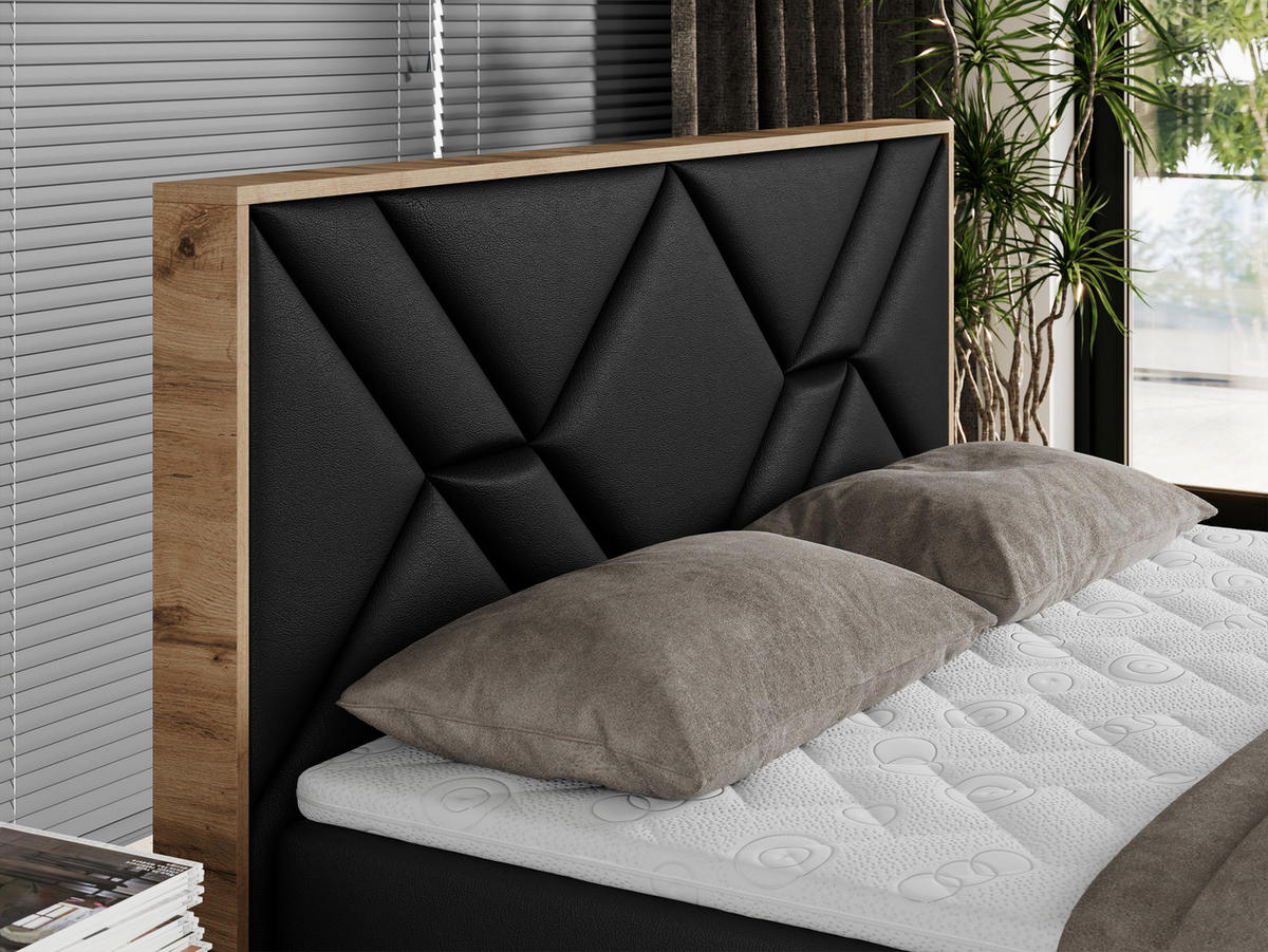 BOXBETT GUNAR - 120/200 Schwarz Kunstleder - H3 - Schwarz, Holz/Textil (120/200cm) - MKS