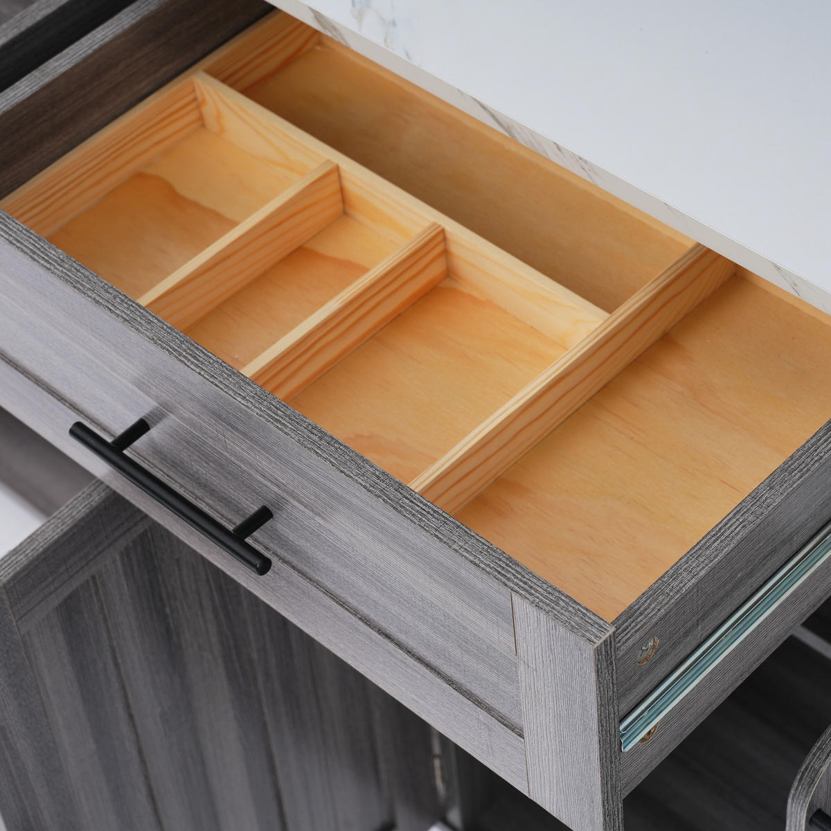 KÜCHENINSEL 129x71x91.5cm Grau mit Ausziehplatte, Schubladen & Rollen/Füßen - Grau, Holzwerkstoff (129/91.5/71cm) - Modfu