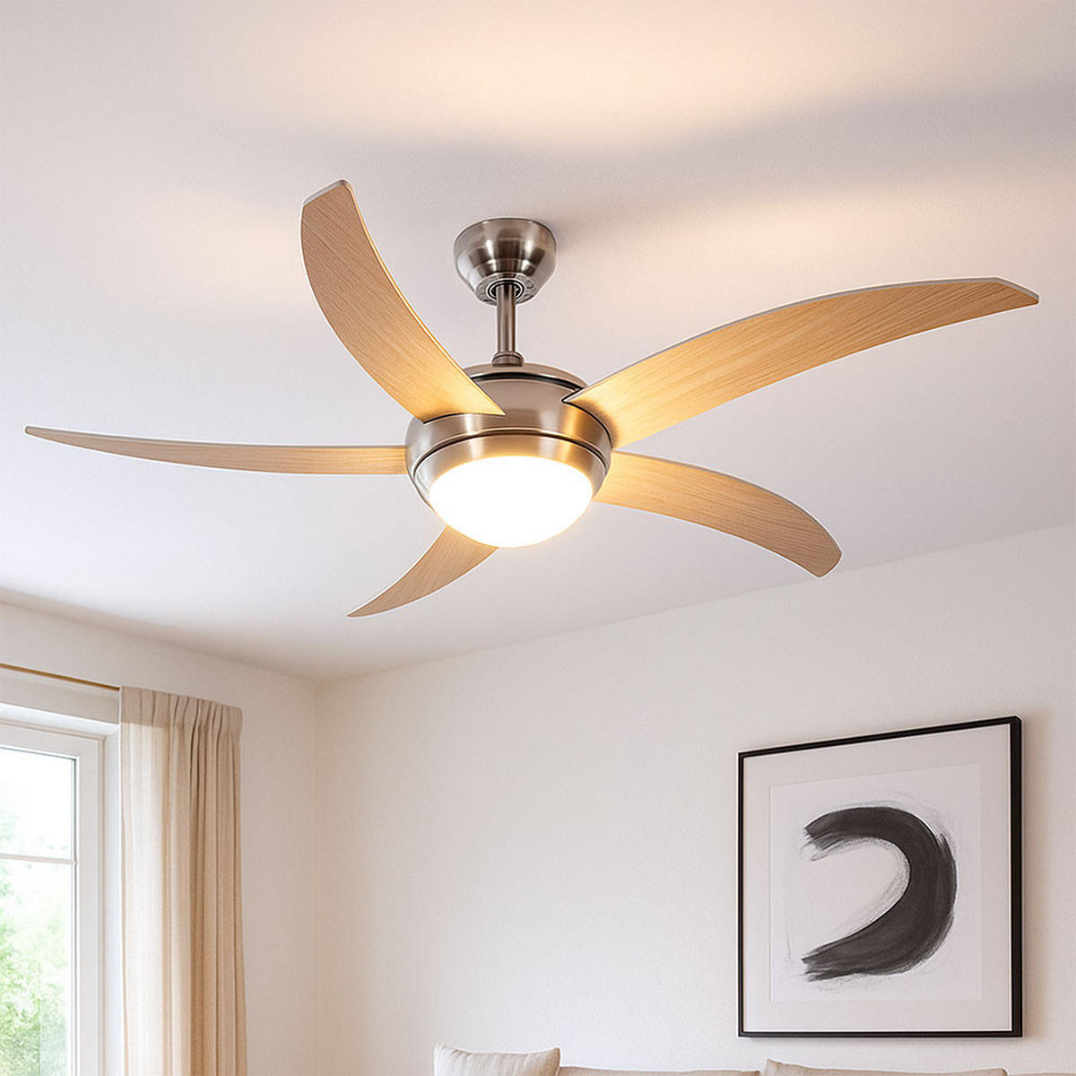 DECKENLEUCHTE Holzoptik Braun mit Fernbedienung - Braun, Glas (132/41/41cm)