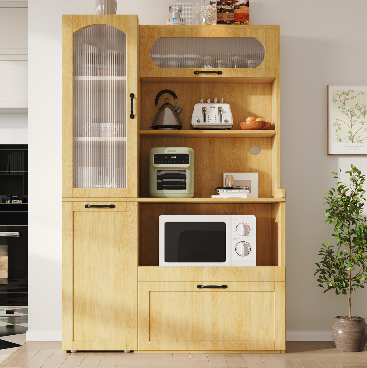 HIGHBOARD 98/177/40 cm Natur aus MDF mit verstellbaren Einlegeböden - Naturfarben, Holzwerkstoff (40/177/98cm) - OKMYHOME