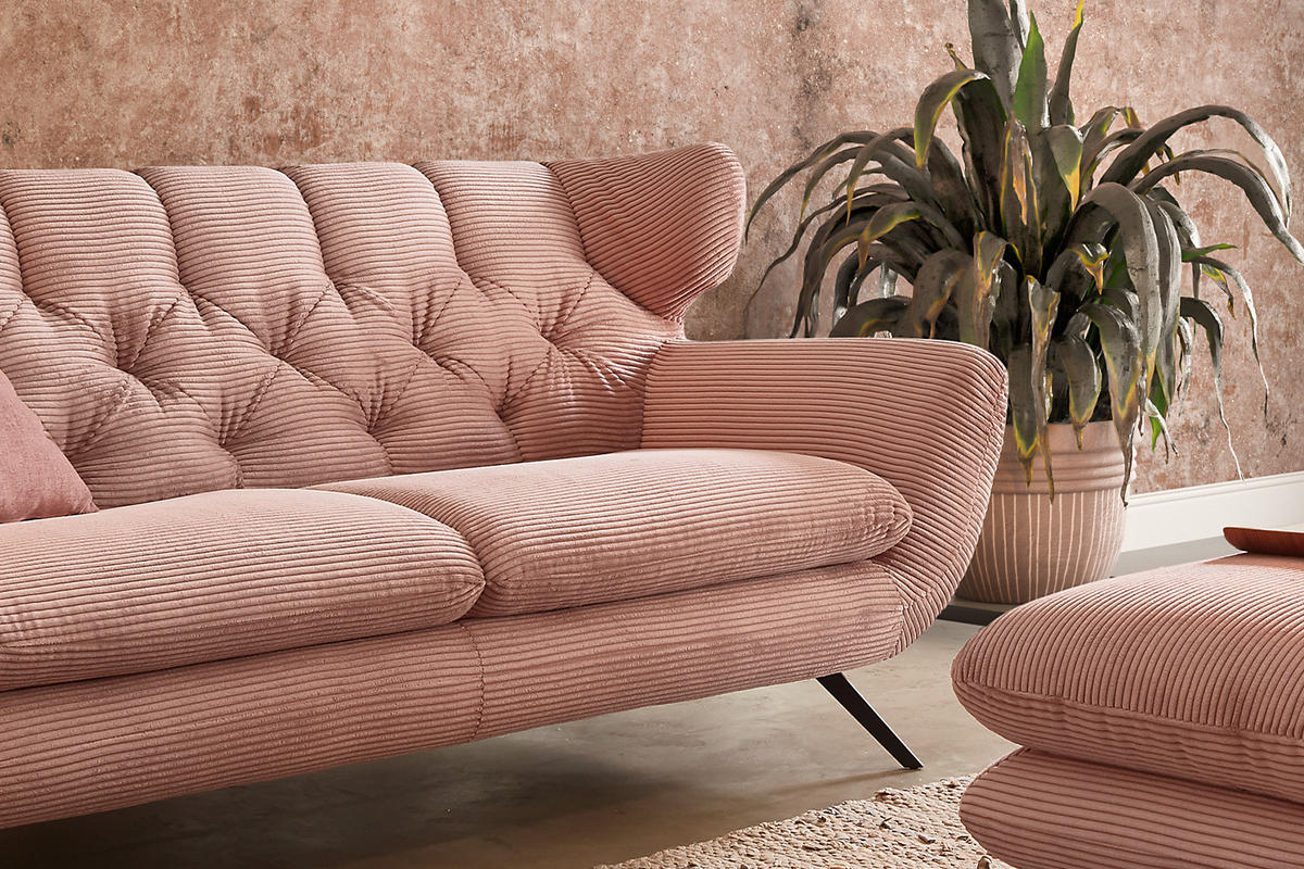 SOFA CHARME Pink Cord - Pink/Schwarz, Textil/Metall (225/94/95cm) - KAWOLA