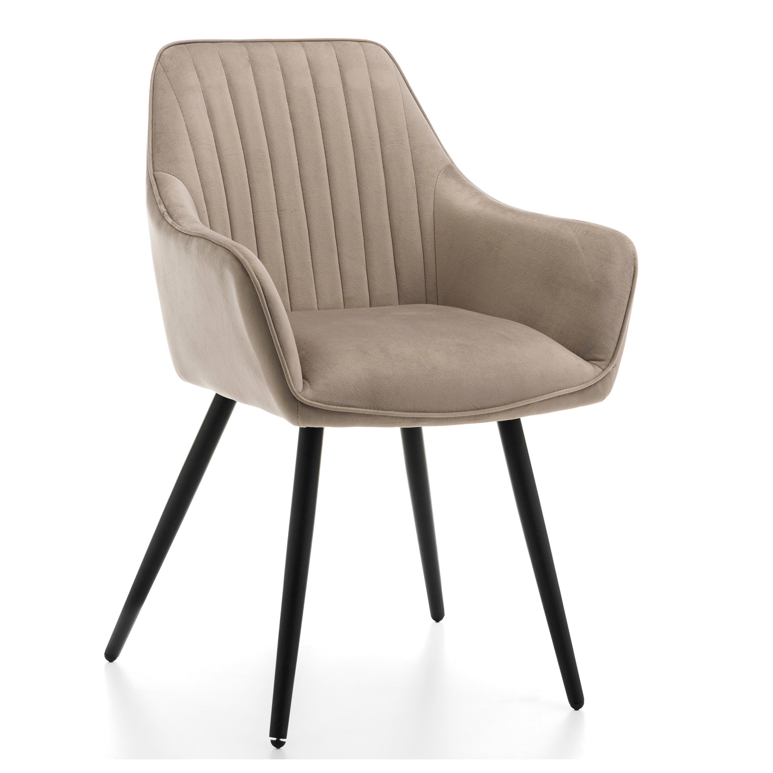 STUHL PASSO gepolstert mit Steppung - dunkelbeige - Samt Velours - Beige/Schwarz, Textil/Metall (58/87/60cm) - NEW HOME