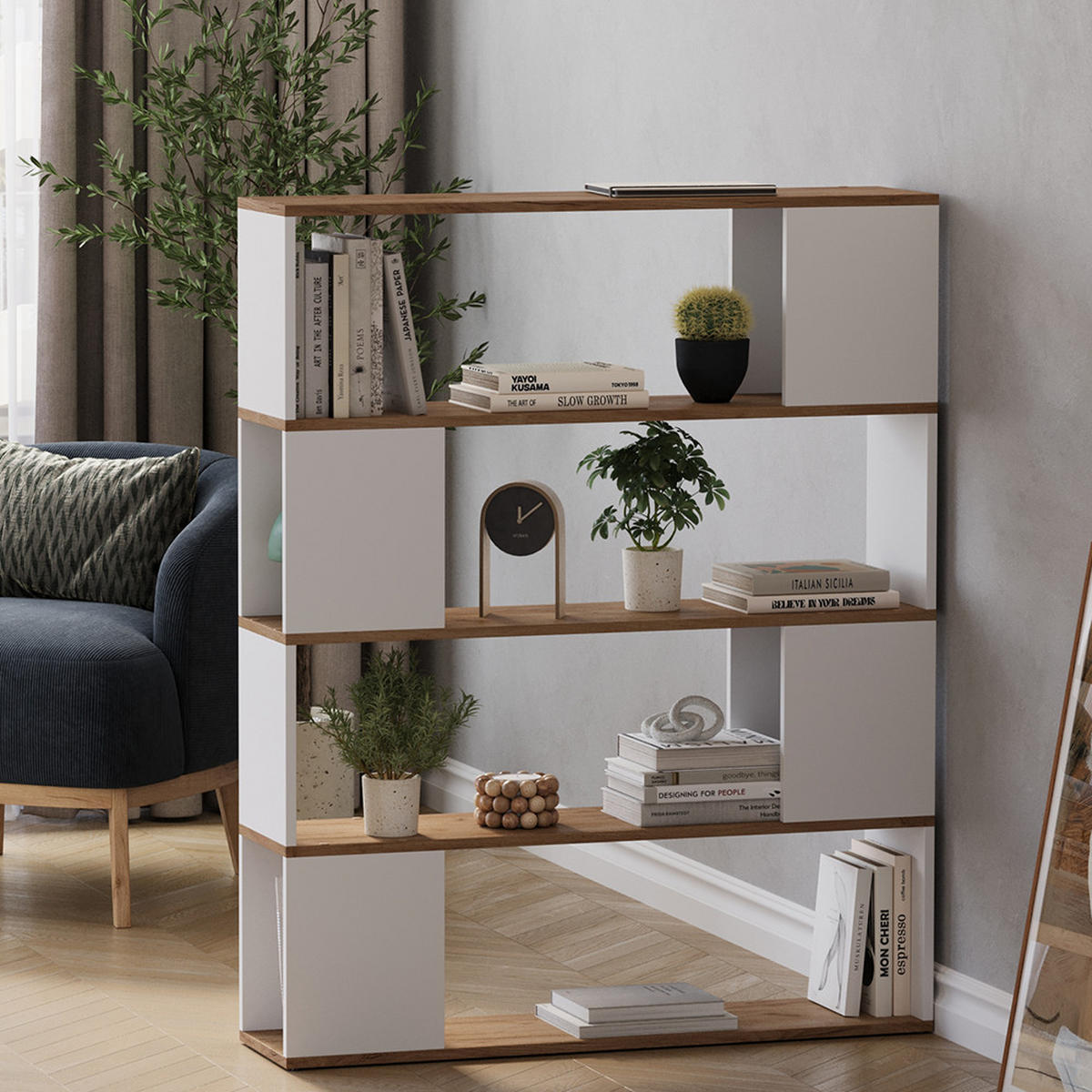 RAUMTEILER Eneos Weiß/Goldkraft Eiche 100 x 124.5 cm - Eiche Wotan/Weiß, Holzwerkstoff (100/124.5/24cm) - Vicco