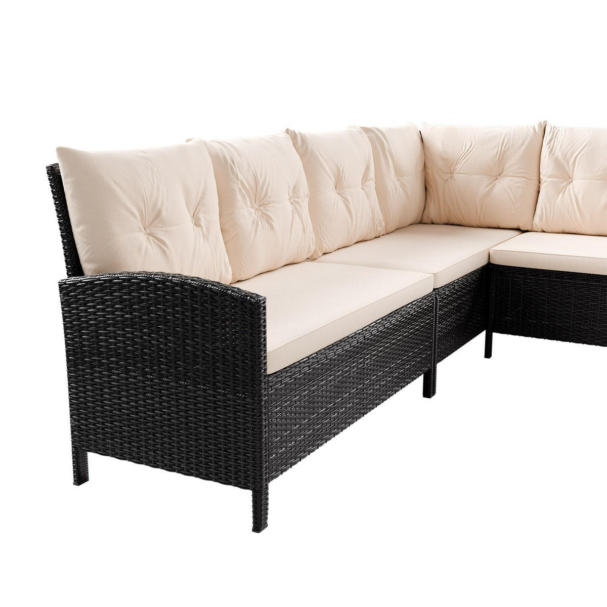 LOUNGEGARNITUR Manacor schwarz, creme inkl. Abdeckung - Creme, Kunststoff/Metall - Juskys