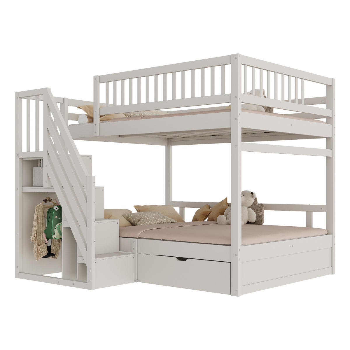 ETAGENBETT Massivholz 140/200 cm Weiß - Weiß, Holz - Raumix