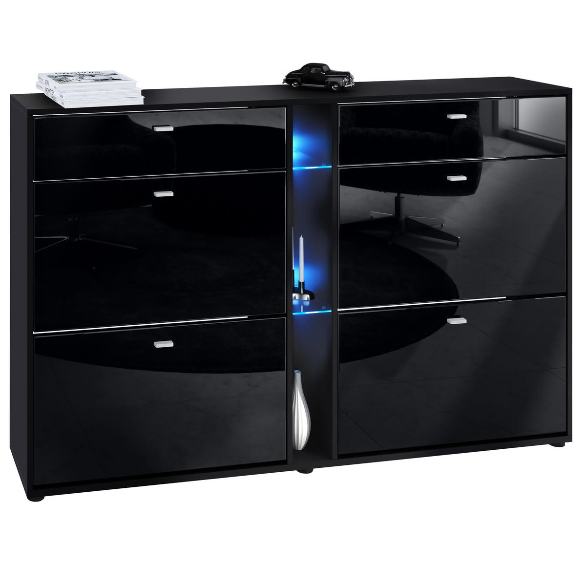 SCHUHSCHRANK Today Fronten in Schwarz Hochglanz - Schwarz Hochglanz, Holzwerkstoff (155.5/95/28cm) - Vladon