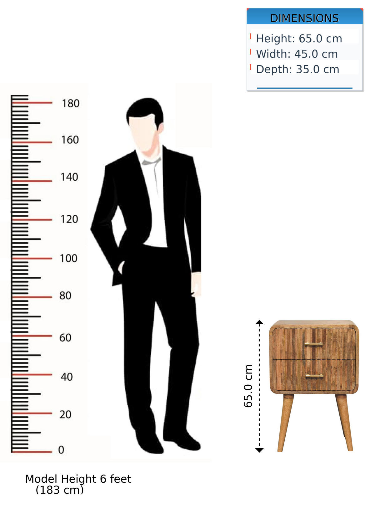 NACHTTISCH T-Bar Riffel, beige - Beige/Messingfarben, Mangoholz/Holz (45/65/35cm) - Artisan Furniture