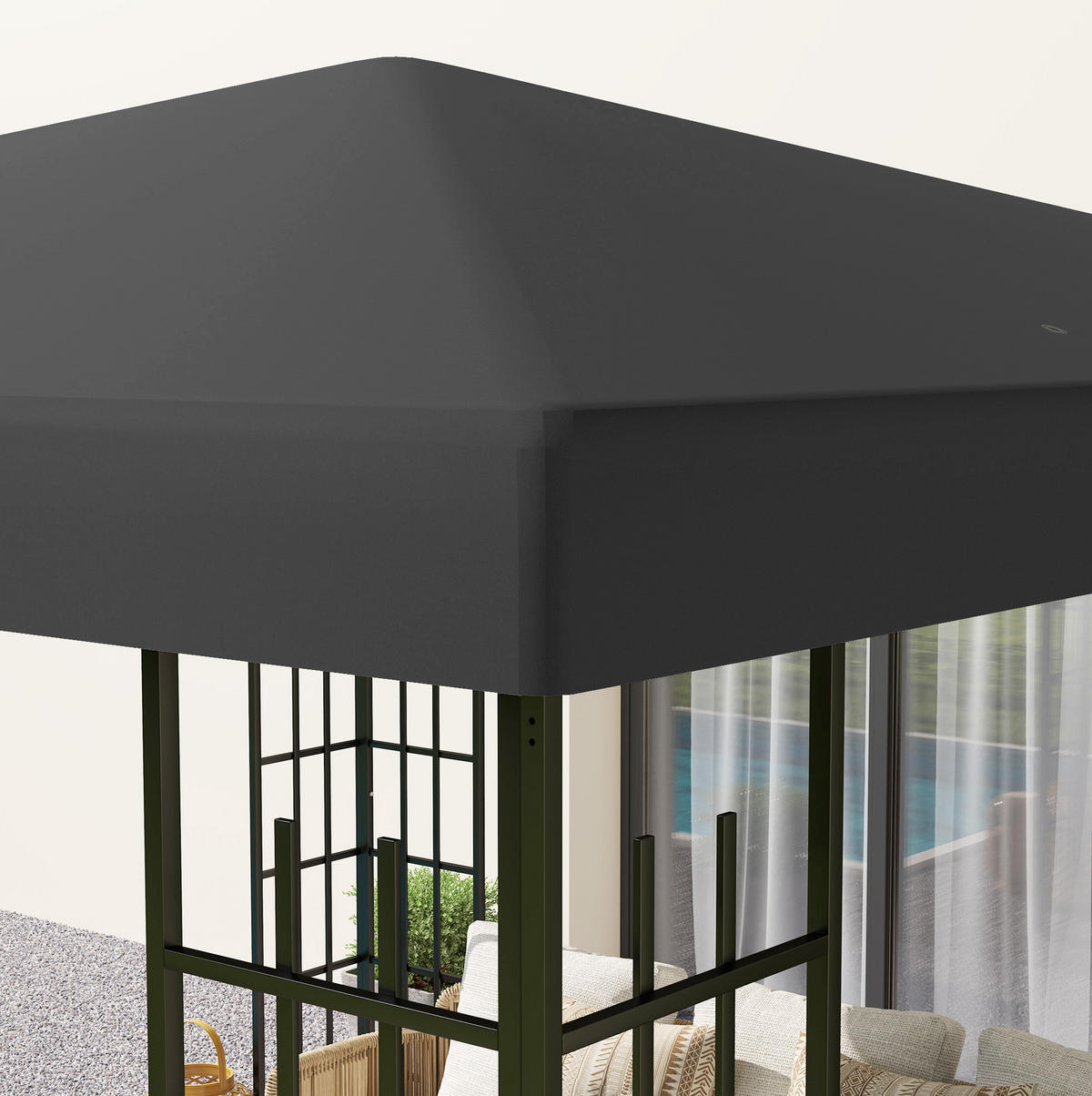 PAVILLON-ERSATZDACH 298/298 cm mit Klettverschluss und 8 Entwässerungslöchern aus Polyester, Dunkelgrau - Dunkelgrau, Textil (298/1/298cm) - Redom