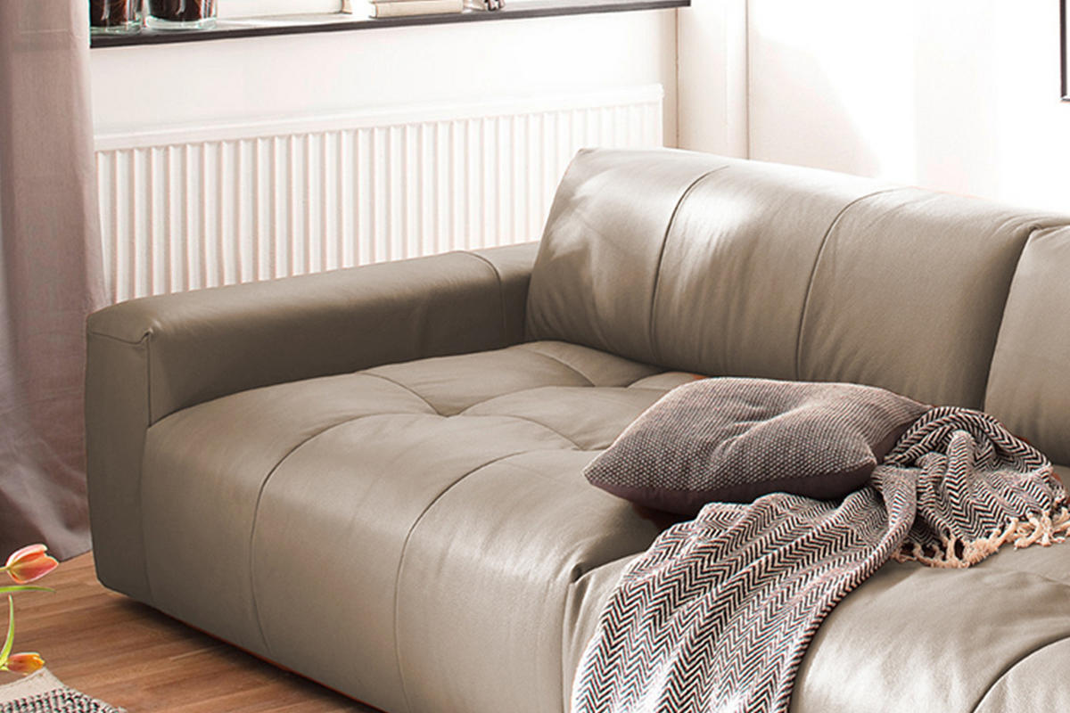 LEDERSOFA MIT SITZTIEFENVERSTELLUNG PALACE Taupe Leder - Taupe, Leder (298/74/120cm) - KAWOLA