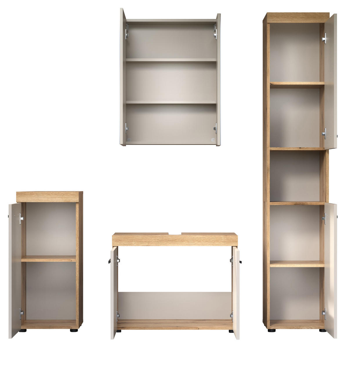 BADMÖBEL-SET Kaschmir, Evoke Eiche 4-teilig 164 x 184 cm, Badkombination in modernem Design - Kaschmir/Eichefarben, Glas/Holzwerkstoff (164/184/34cm) - Top.Furn