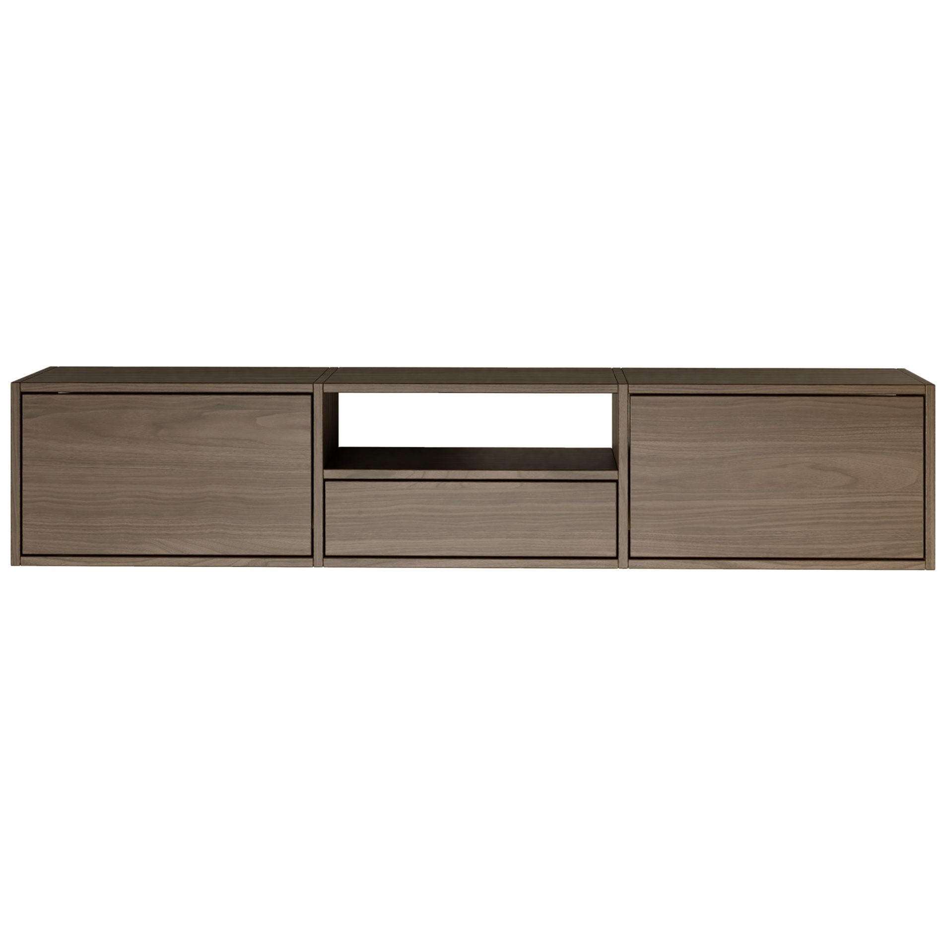 TV-LOWBOARD Framme hängend, 3 Klappen und Ablage, Walnuss, 150/30/30 cm - Dunkelbraun, Holzwerkstoff (150.1/30/30cm) - Selsey