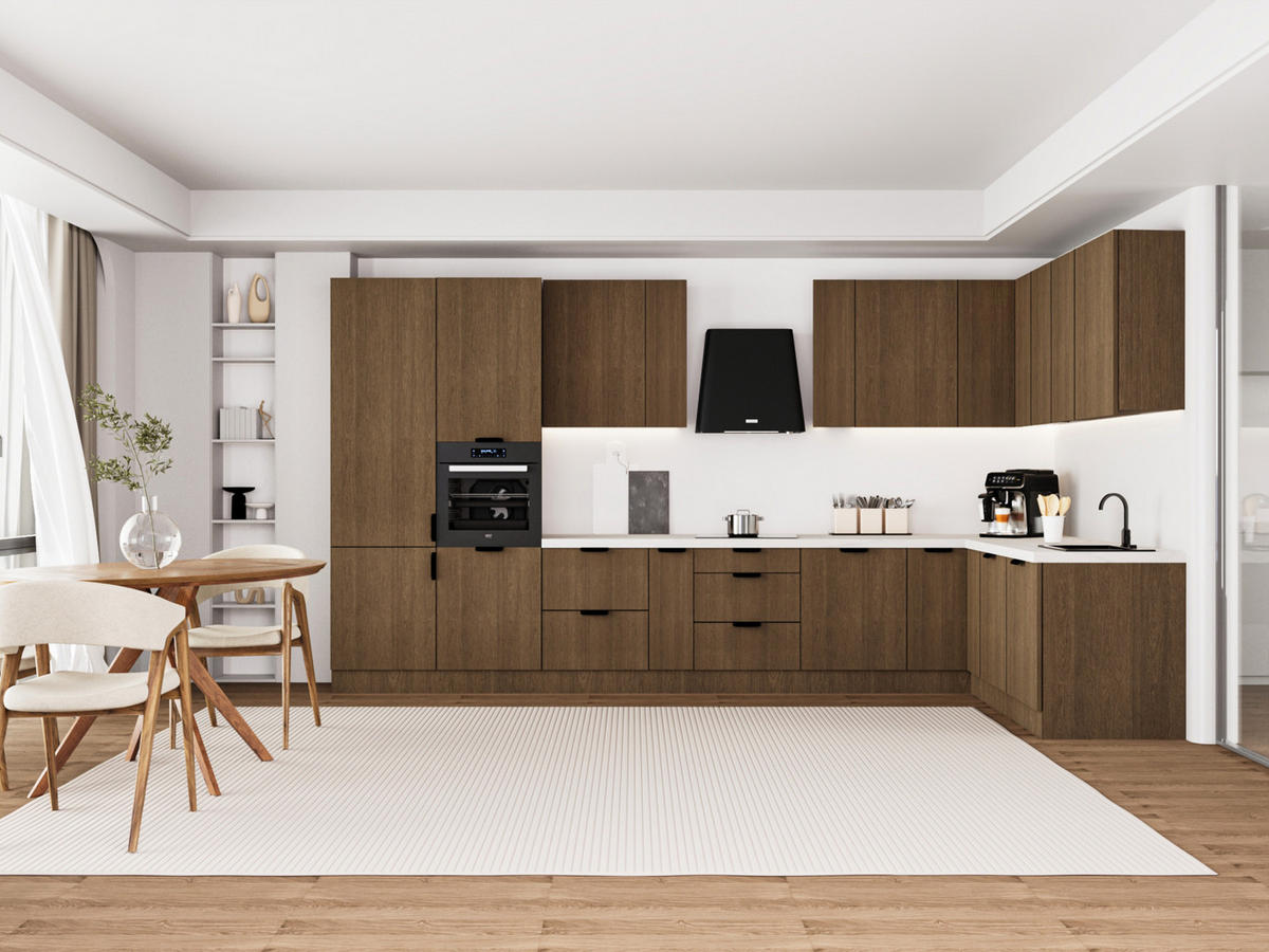 WINKELKÜCHE 405cm x 205 cm - Sorento KS5-M405 - in Dunkle Eiche - Eichefarben/Schwarz, Holz (610/247/58cm)