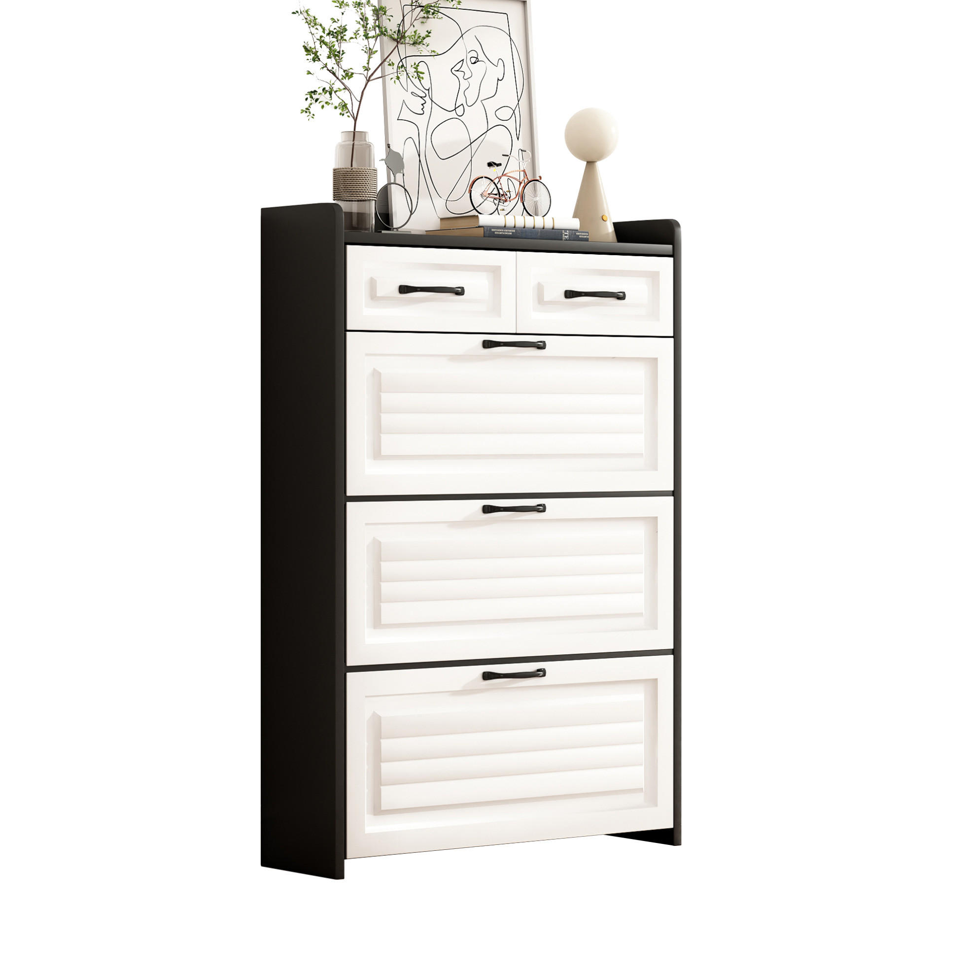 SCHUHSCHRANK 80/23,5/131 cm mit 3 Klappen und 2 Schubladen in Weiß - Weiß, Holzwerkstoff (80/131/23.5cm) - BEAOK