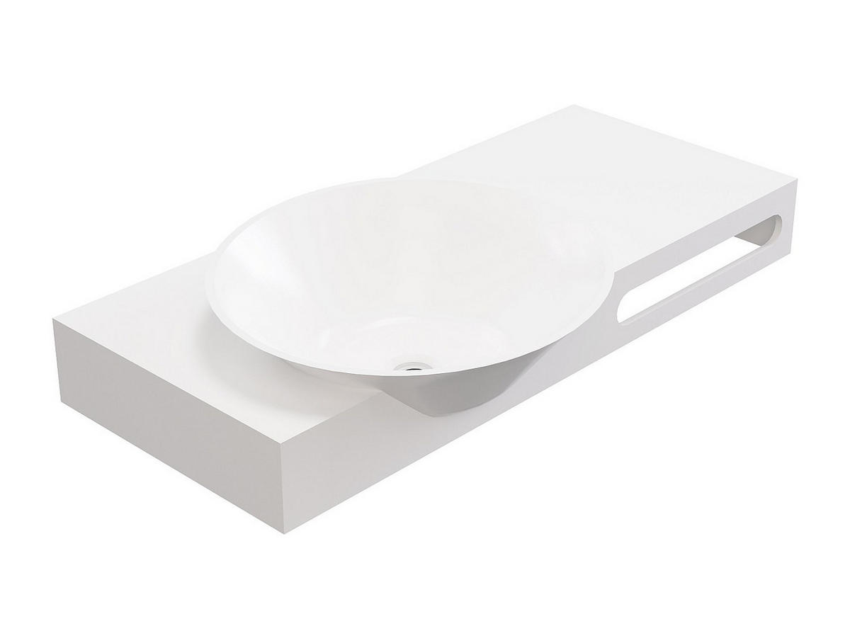 WASCHTISCHPLATTE mit Handtuchhalter - 100 x 54 x 20 cm - Weiß - YUMIKO - Weiß, Stein (100/20/54cm) - Vente-Unique