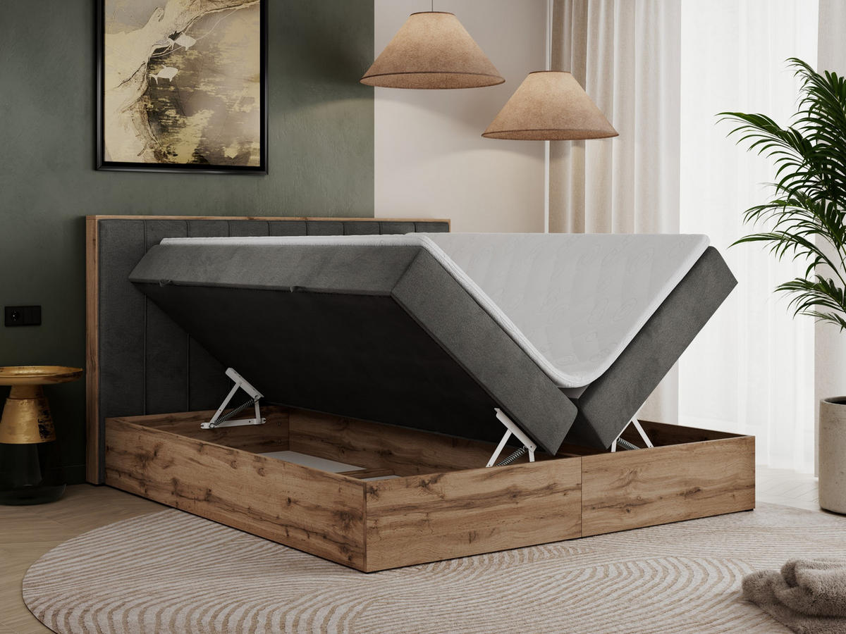 BOXBETT BELLISSIMO 180/200 Dunkelgrau Velvet - H4 - Dunkelgrau, Holz/Textil (180/200cm) - MKS
