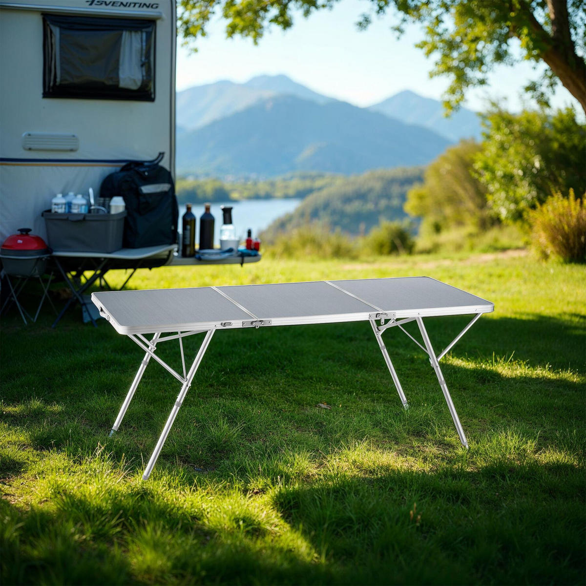 CAMPINGTISCH Jumbo,180 x 70 x 70,5 cm,silber - Silberfarben, Metall (180/70/70.5cm) - tectake