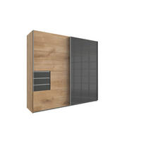 KLEIDERSCHRANK Saigon in Plankeneiche und Grafit mit einer Türfront in Glas Grey – Schwebetürenschrank 2 türig - 225 cm Breite - Braun, Holzwerkstoff (80/200/120cm)