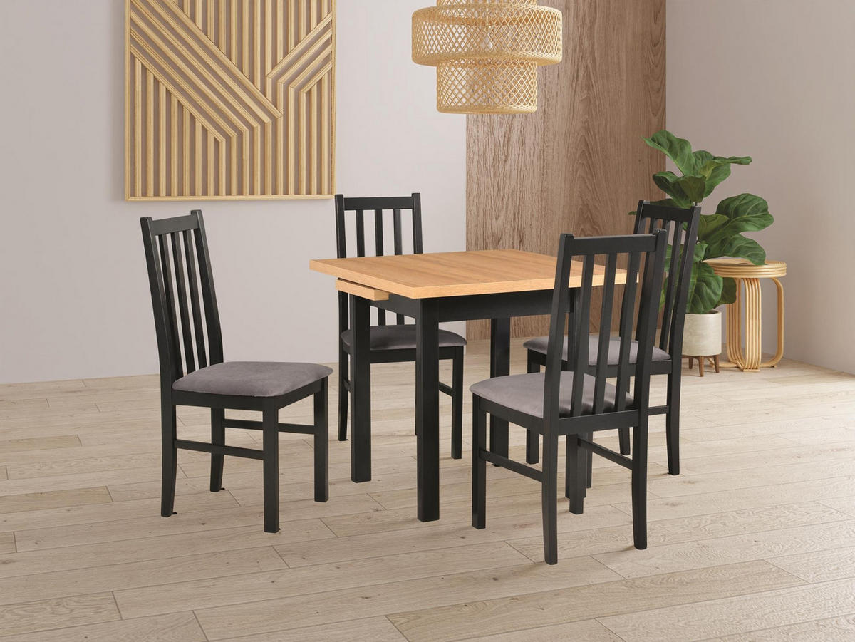 TISCH Max VII Grandson Eiche, Klapptisch mit Schwarz Beine - Eichefarben/Schwarz, Holz/Holzwerkstoff (80/80/76cm) - Bettso