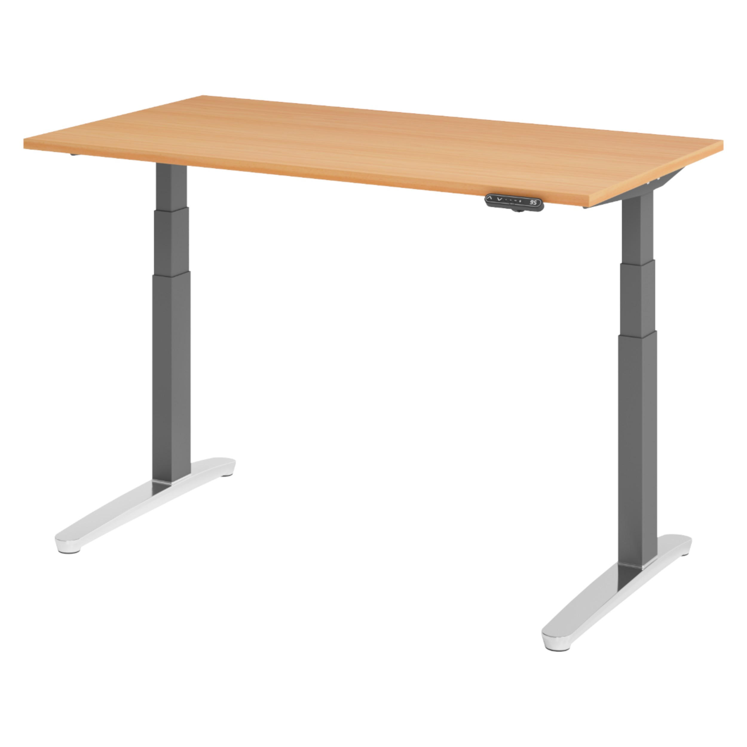 SCHREIBTISCH elektrisch XBHM 80/140/74 cm in Buchefarben/Graphitfarben/Alu poliert - Buchefarben/Silberfarben, Holzwerkstoff (80/140/74cm) - bümö