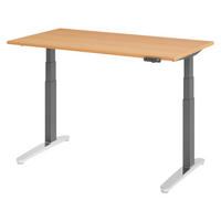 SCHREIBTISCH elektrisch XBHM 80/140/74 cm in Buchefarben/Graphitfarben/Alu poliert - Buchefarben/Silberfarben, Holzwerkstoff (80/140/74cm) - bümö