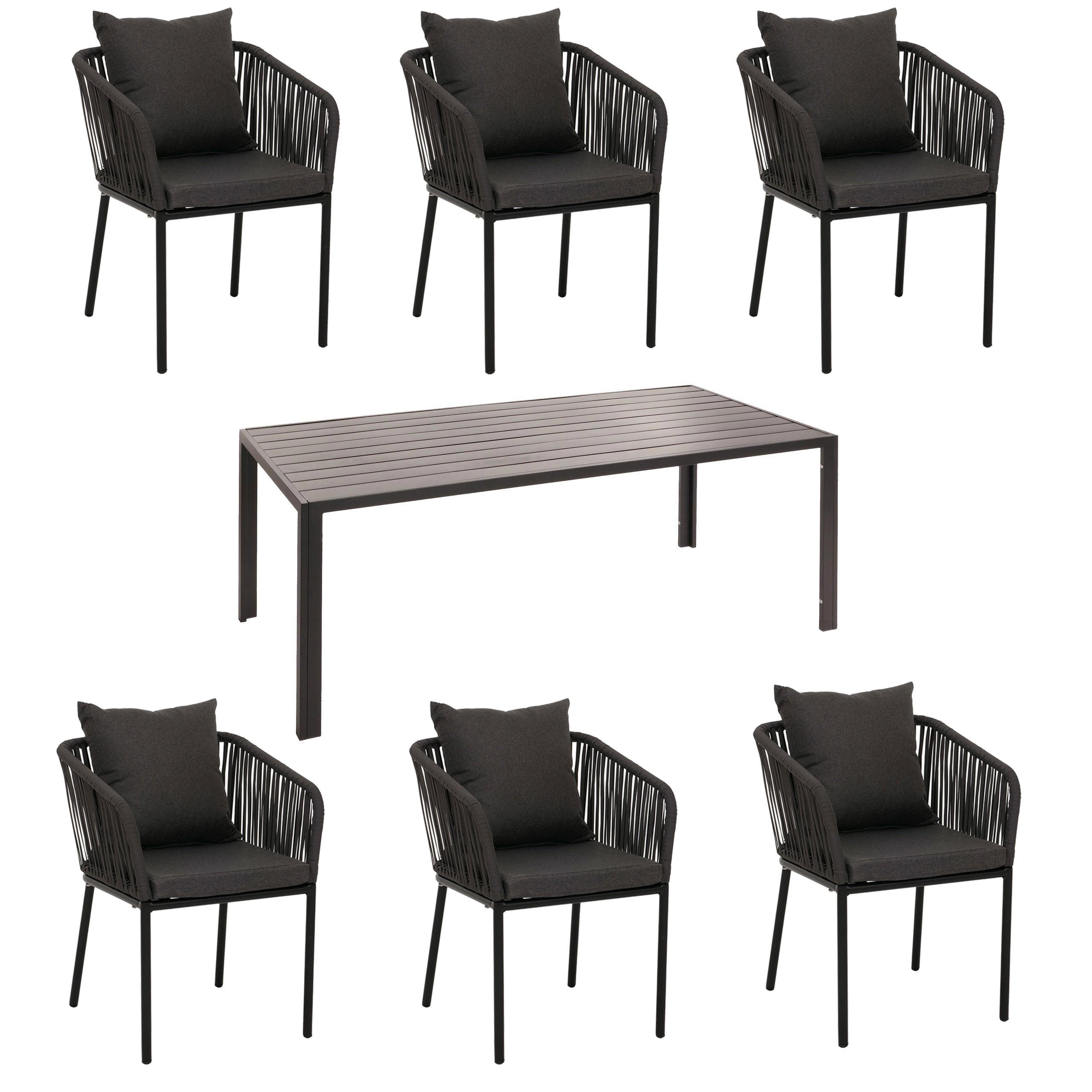 GARTENGARNITUR Tisch+6xStuhl Anthrazit Dunkelgrau - Anthrazit, Metall - PROREGAL