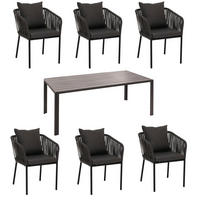 GARTENGARNITUR Tisch+6xStuhl Anthrazit Dunkelgrau - Anthrazit, Metall - PROREGAL