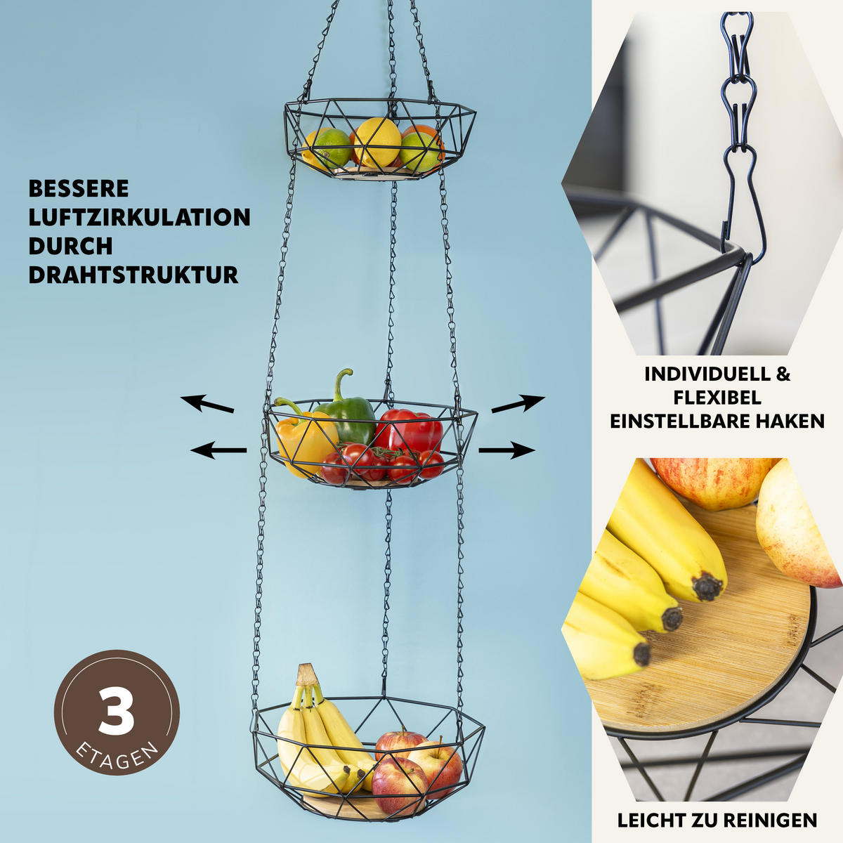 OBSTKORB, schwarz, Metall - Schwarz, Metall (126cm) - eluno