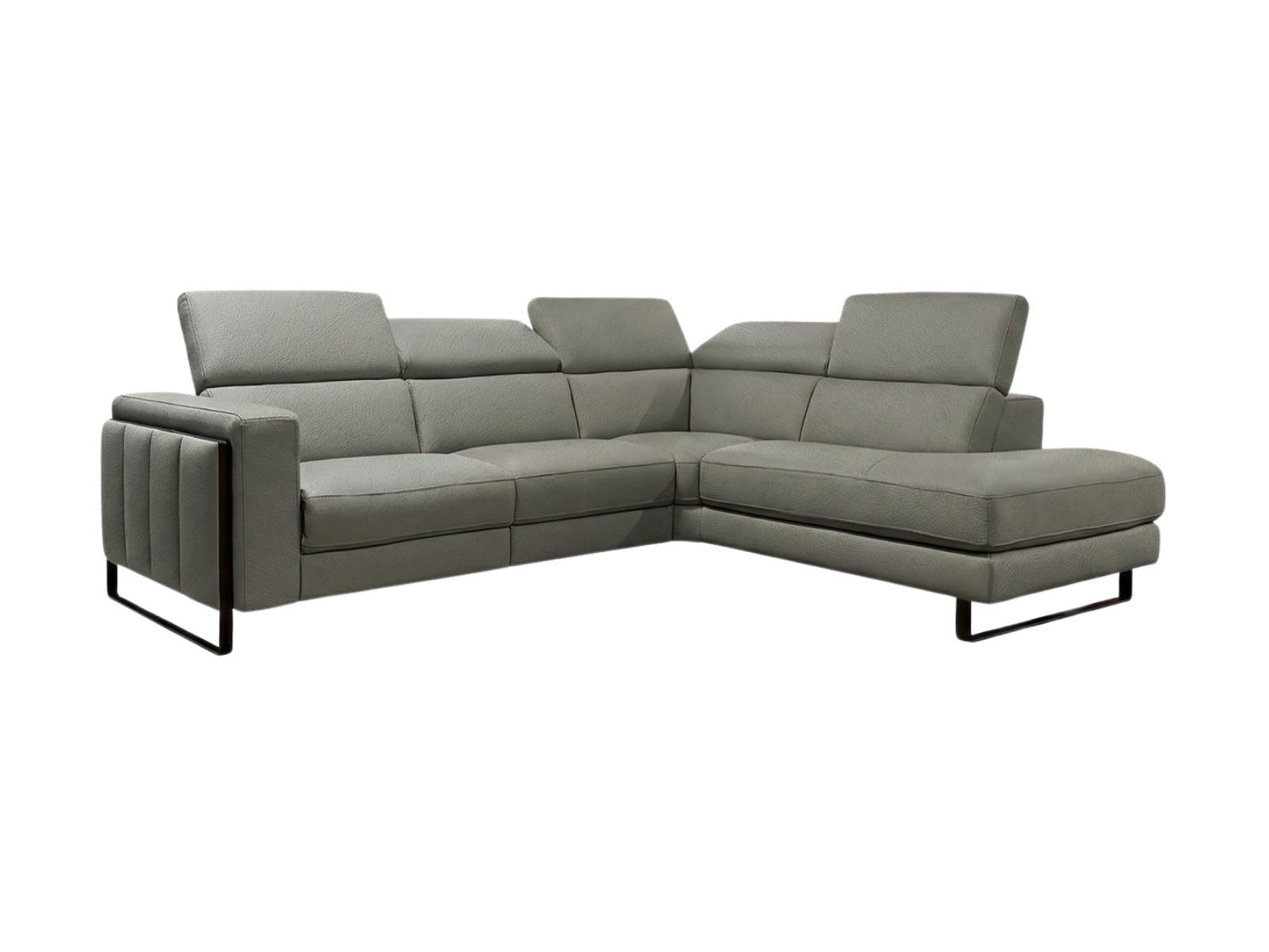 ECKSOFA Marchesi Echtleder Perlgrau - Hellgrau, Leder/Metall (257/80/220cm)