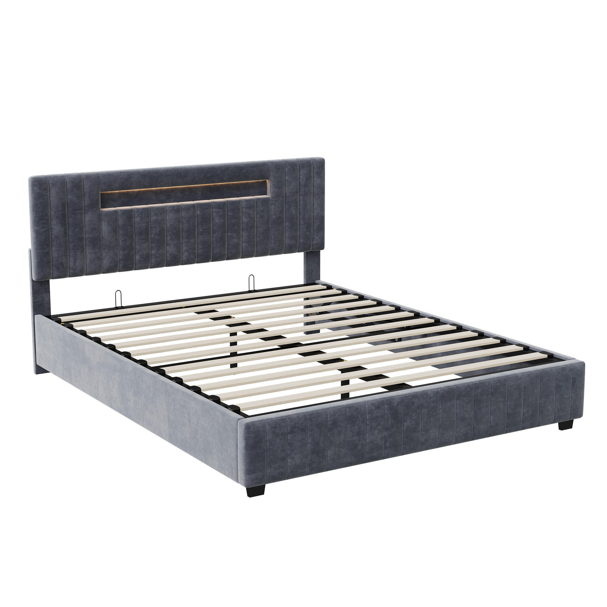 POLSTERBETT 160x200 cm LED Kopfteil Lattenrost Stauraum Samt grau - Grau, Holz (160/200cm) - LEBENLANG