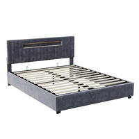 POLSTERBETT 160x200 cm LED Kopfteil Lattenrost Stauraum Samt grau - Grau, Holz (160/200cm) - LEBENLANG
