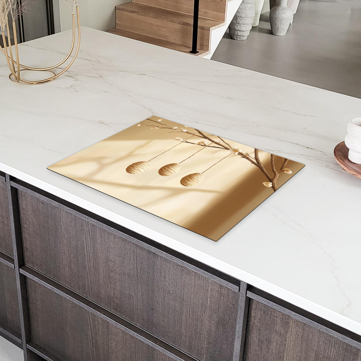 HERDABDECKPLATTE Beige - Osterkuchen - Eier Herdabdeckung Induktionsfeld 70x52 cm - Beige, Kunststoff (70/52/0.2cm) - MuchoWow