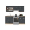 KÜCHENZEILE R-Line Schwarz Beton/Goldkraft Eiche 200 cm AP Eiche - Eiche Wotan/Schwarz, Holzwerkstoff (200/81.6/60cm) - Vicco