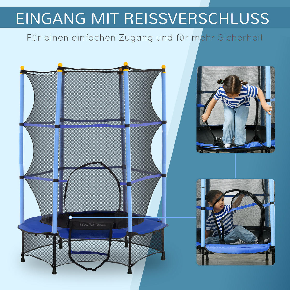 KINDERTRAMPOLIN - Blau, Kunststoff/Metall (140/140cm) - HOMCOM