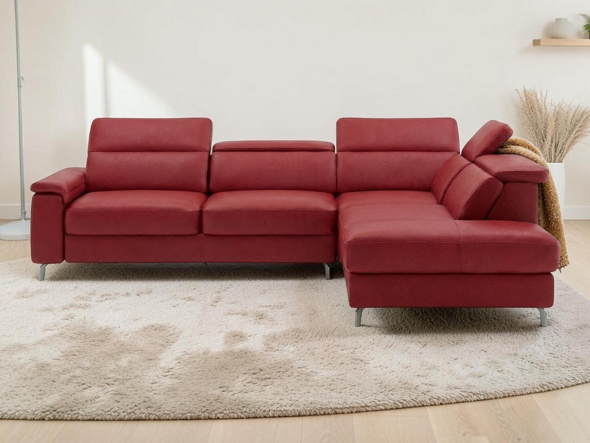 ECKSOFA Ambassador Echtleder Rot - Rot, Leder/Metall (272/224cm)