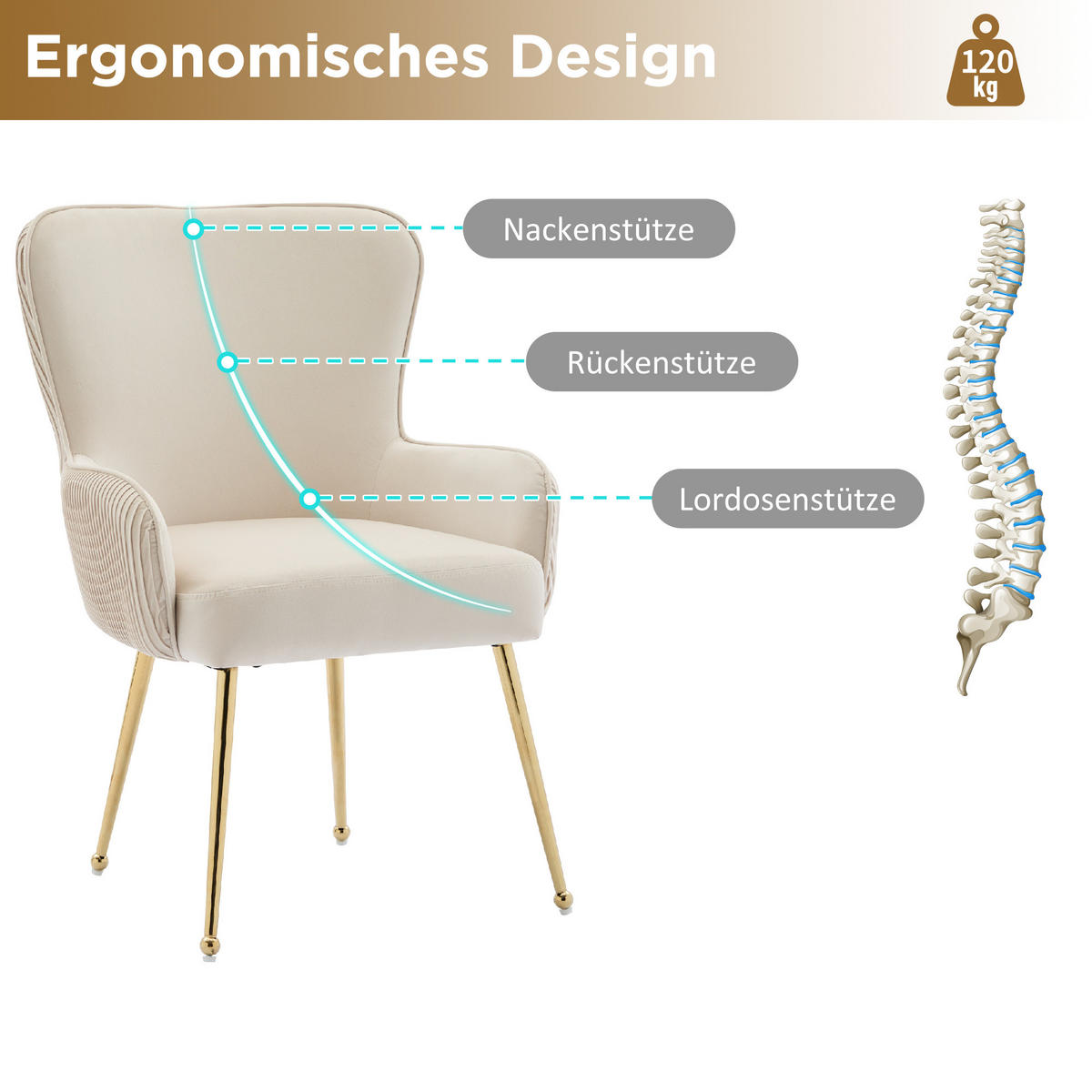 ESSZIMMERSTUHL 2er Set Samt Lounge Beige Gold Armlehnen - Multicolor, Textil (59.5/87/57cm) - FLIEKS