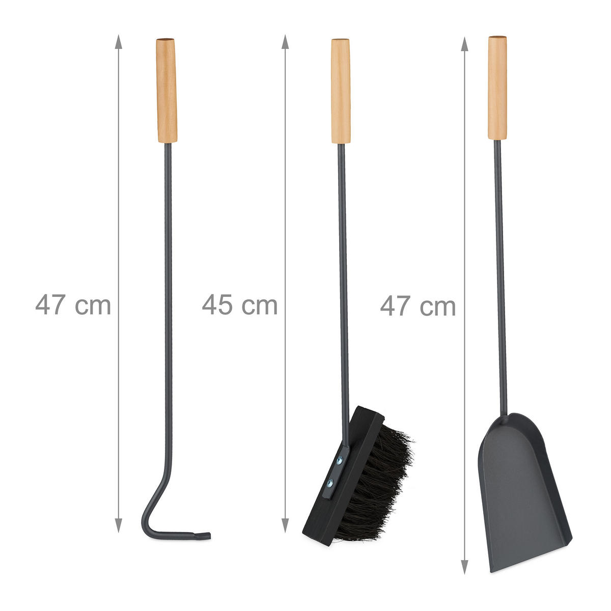 KAMINBESTECK-SET 4-tlg. - Grau, Holz/Metall (20/57/20cm) - Relaxdays