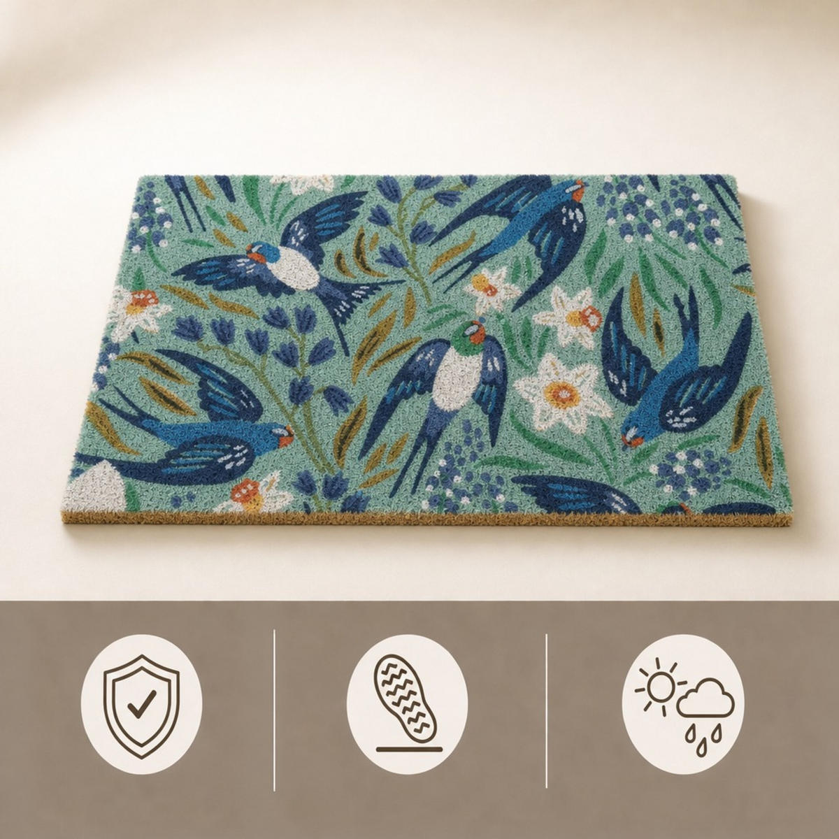 FUSSMATTE Bunt Schwalbenmotiv 60x40 cm - Multicolor, Kunststoff/Textil (60/40cm) - Relaxdays