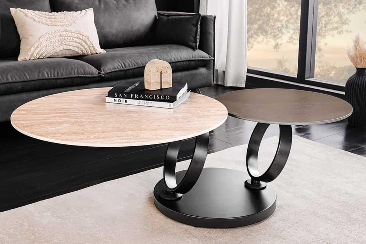 COUCHTISCH DANCING RINGS rund Natur, Braun, Bronze 80cm - Schwarz/Braun, Keramik/Metall (80/80/44cm) - riess-ambiente