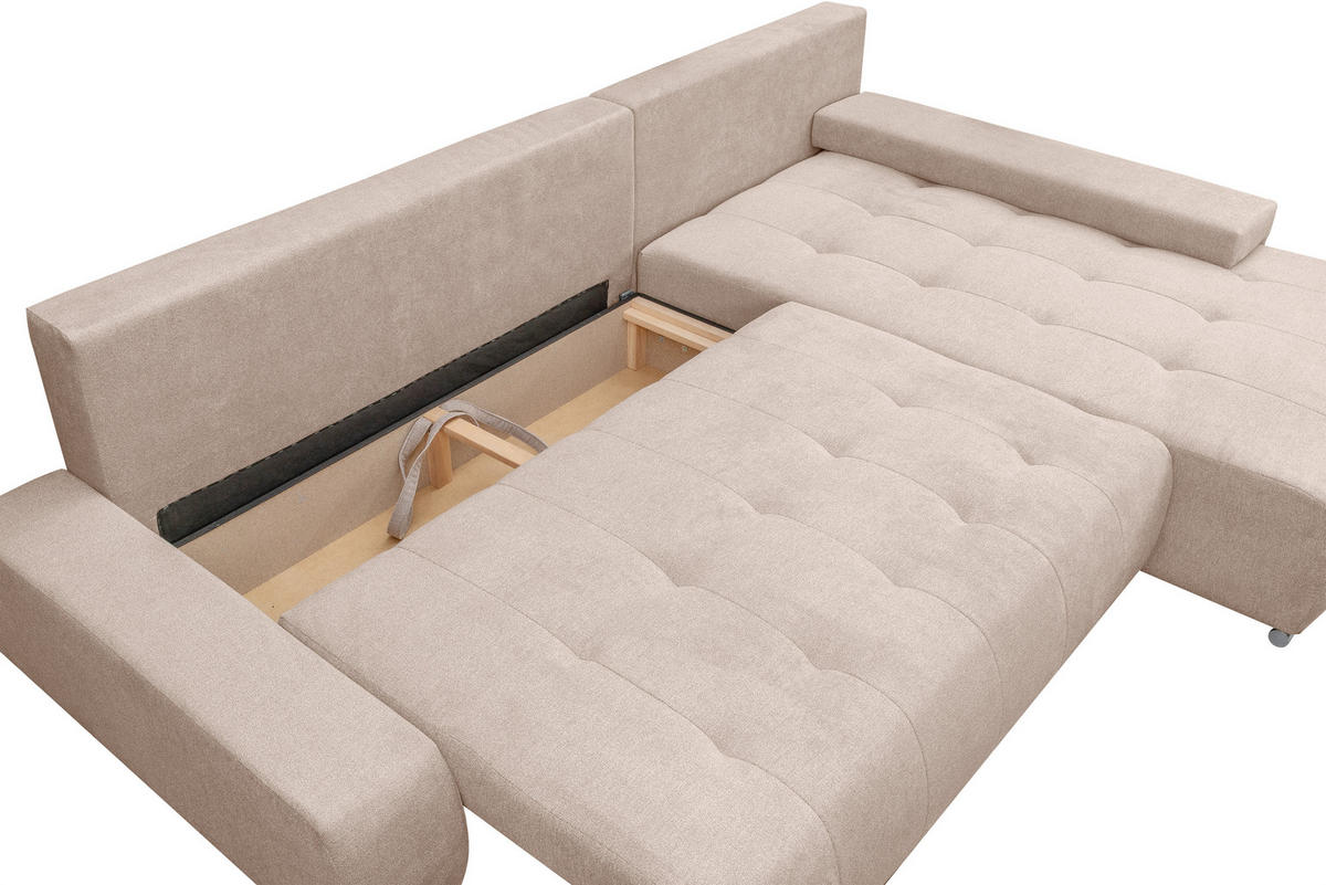 ECKSOFA Bloom mit Bettkasten und Schlaffunktion L-Form - Beige, Textil (267/185cm)