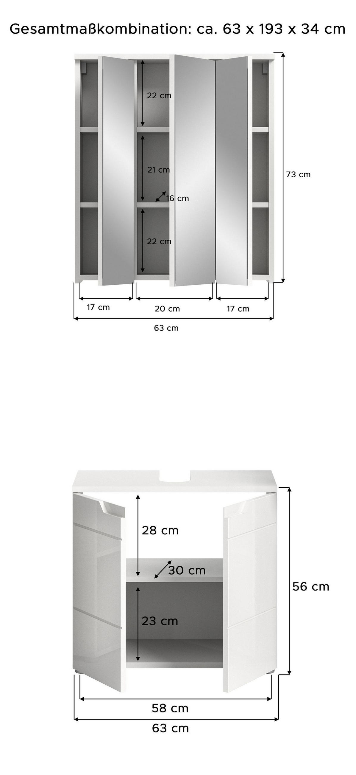 BAD-SET SOLERO 2-tlg. (B/H/T: ca. 63/193/34 cm) in Weiß/weiß hochglanz - Weiß, Holzwerkstoff (63/193/34cm)