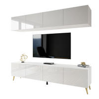 WOHNWÄNDE AURA PUSH-OPEN Weiß Hochglanz mit LED-Beleuchtung – Füße in Gold - Weiß Hochglanz/Goldfarben, Holzwerkstoff (200/49/40cm) - Lookway