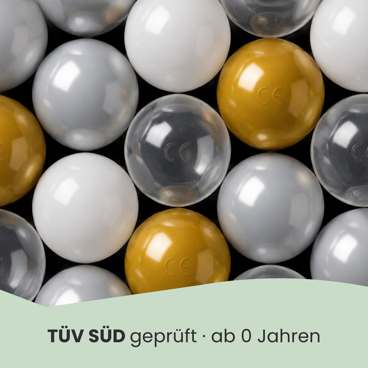 BÄLLEBAD-BÄLLE 200 Stück, Gold/Grau/Weiß/Transparent, 5.5 cm - Goldfarben, Kunststoff (5.5/5.5/5.5cm) - Littletom