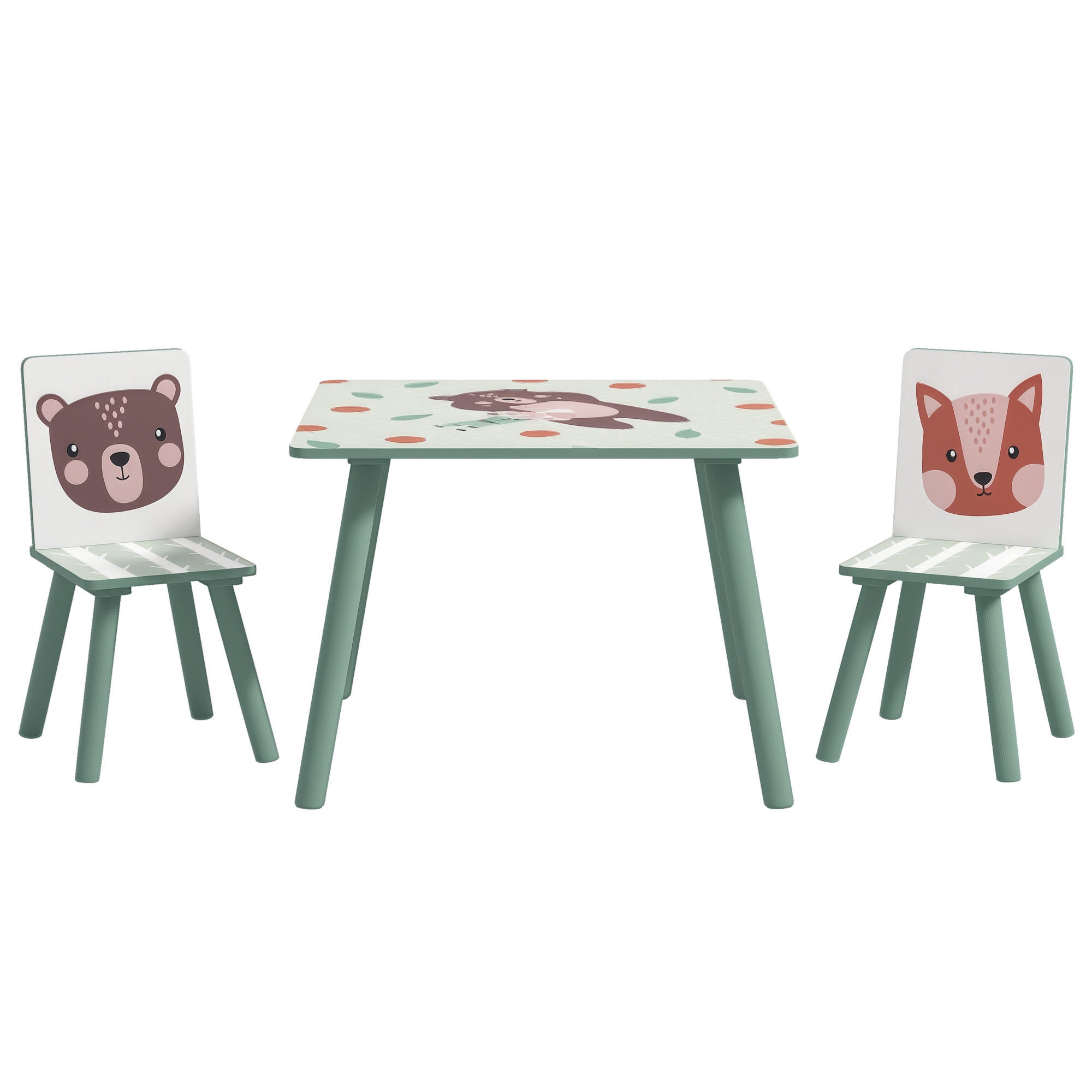 KINDER-SITZGRUPPE DE-10352 1 Tisch und 2 Stühle mit Tiermotiv Grün - Grün, Holzwerkstoff (60/44/60cm) - ComfortXL