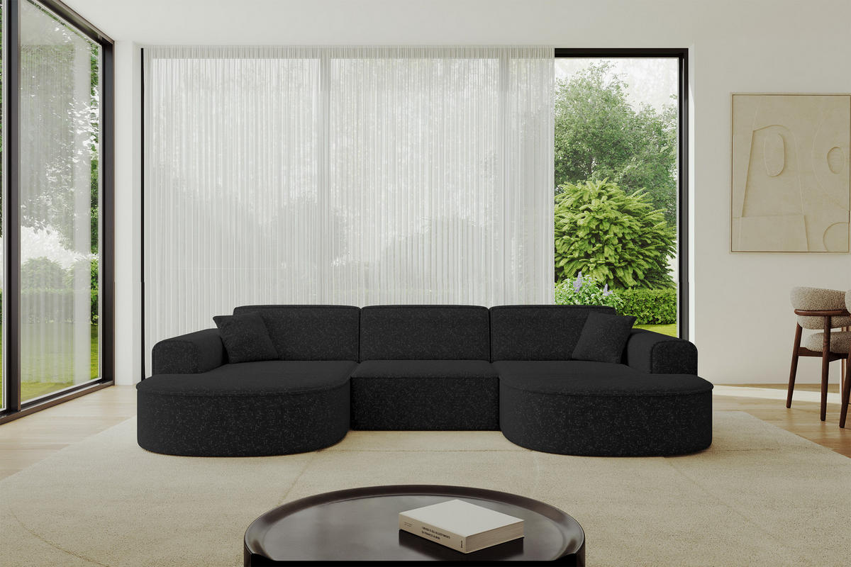WOHNLANDSCHAFT MARI-U1 - 303x171x79 cm Schwarz Tissu - Schwarz, Holzwerkstoff/Kunststoff (303/79/171cm) - ALTDECOR